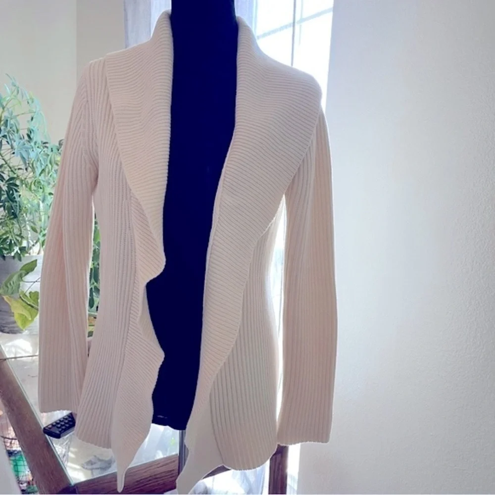Massimo Dutta Women Ivory Open Front Beautiful Shawl Collar Thick Knit Cardigan